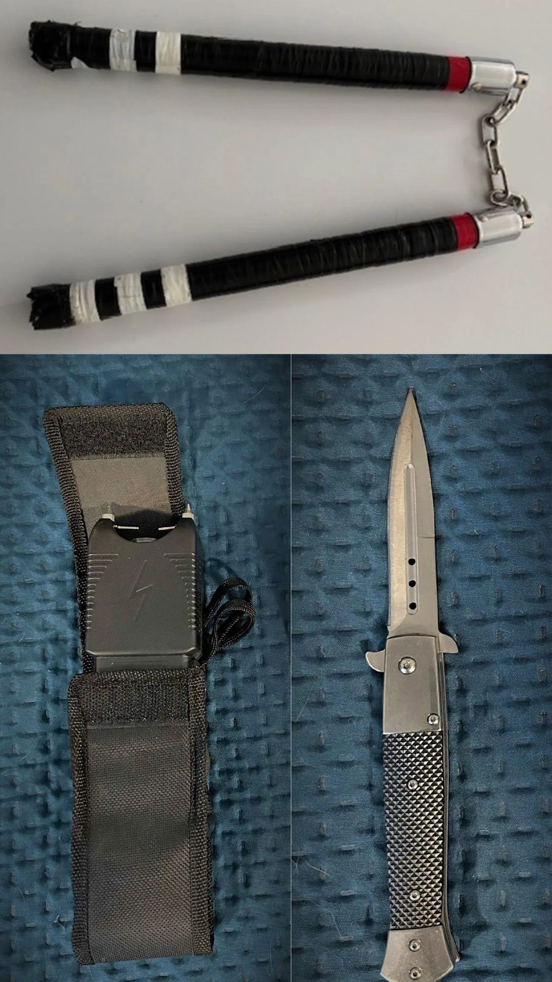 Diese Waffen stellte die Polizei unter anderem bei ihren Kontrollen sicher. Diverse Stichwaffen und illegale Waffen.
